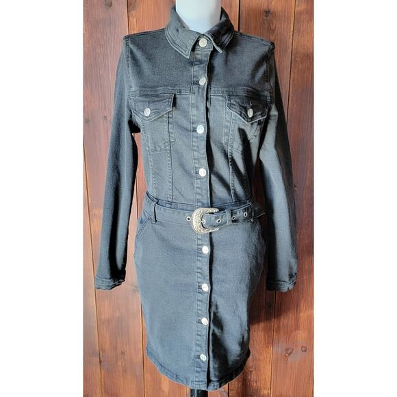 Belted Western Dress Women US 10 UK 14 Charcoal Grey Bodycon ASOS Parisian Tall - Picture 13 of 16